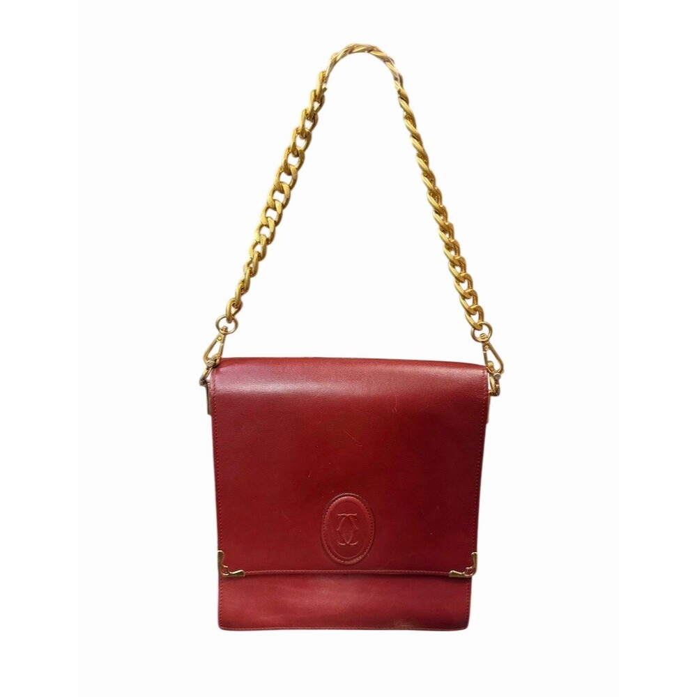Cartier Must de Cartier Shoulder Bag Womens Burgundy Flap Unbranded Gold Chain